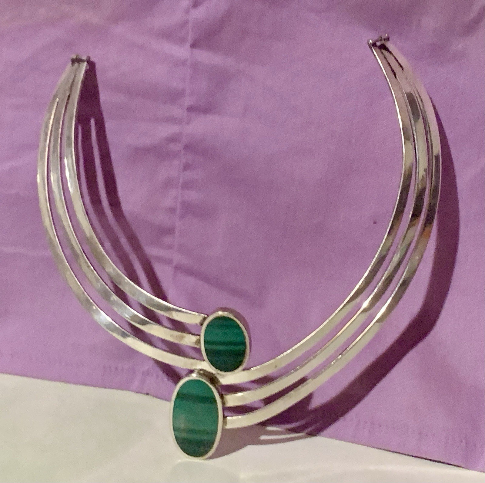 Solid Sterling Silver Malachite Collar Necklace C… - image 7