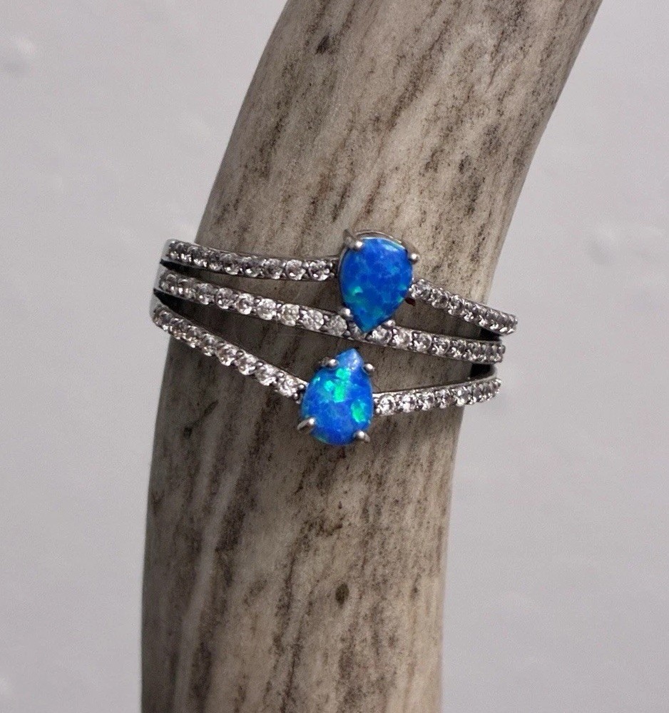 Women's Ring 925 Sterling Silver Neon Blue Fire Opal Size 8 Gift Boxed