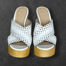 Veronica Beard Laser Cut Leather Platform Sandals Womens 8M Resortwear Boho Chic