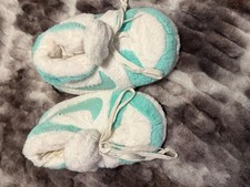 Plush Teal and White Sneaker Slippers Soft Fuzzy House Shoes
