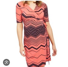 Motherhood maternity S small dress short sleeve orange blue striped