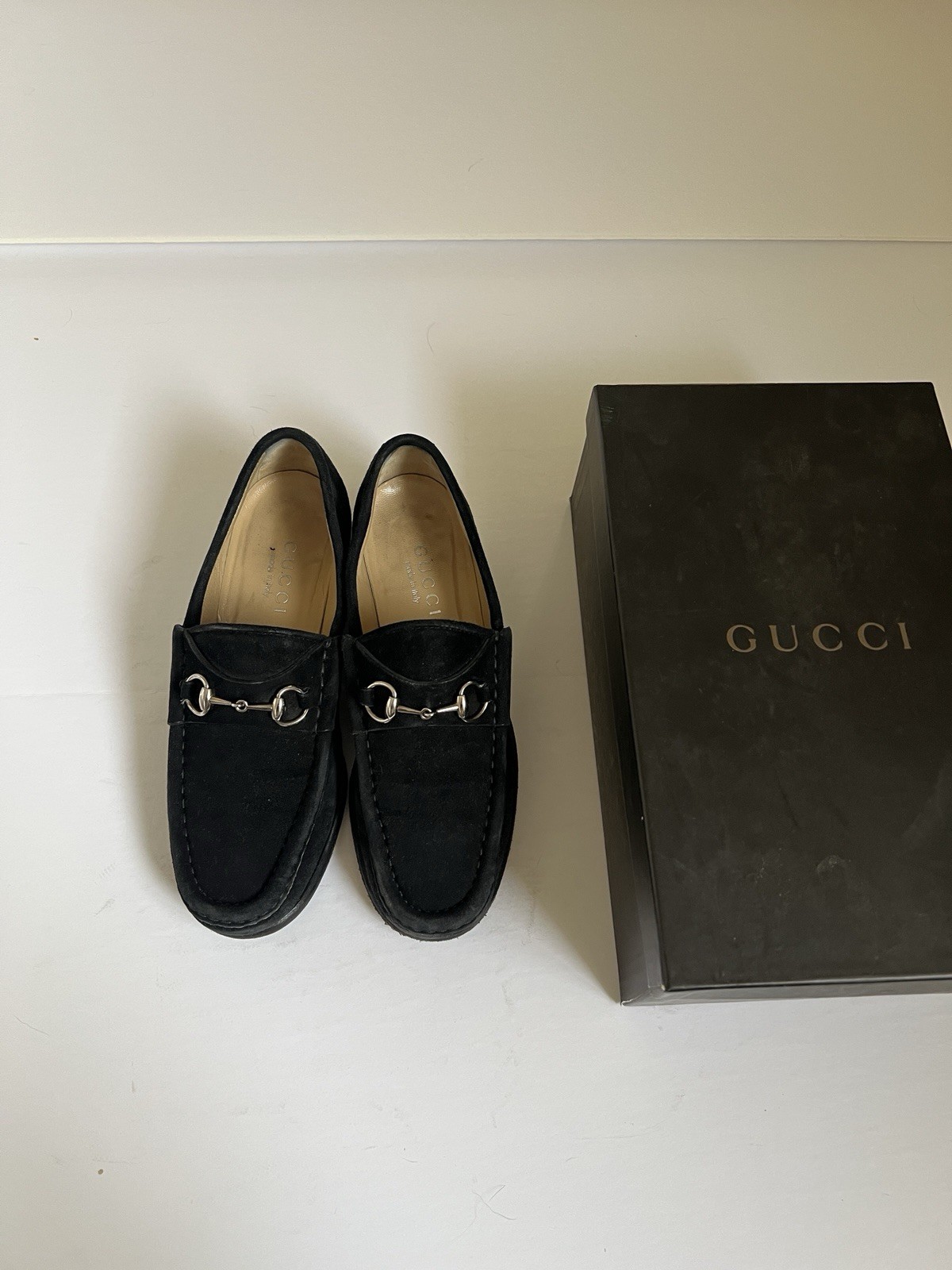 Gucci Women’s Classic Black Suede Horsebit Slip-On Loafers
