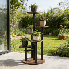 Rustic Plant Stand Multi Level Rack Narrow Floor Tall Orchid Flower Wood Tray