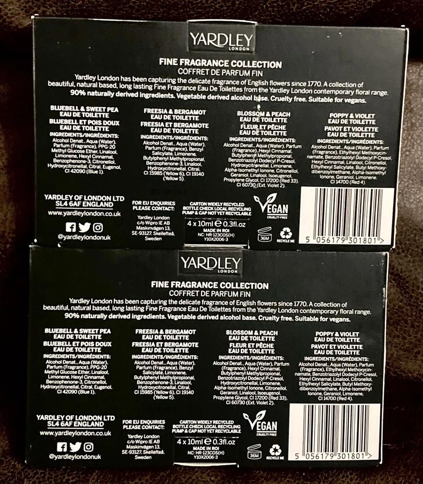 Yardley London Fine Fragrance Collection Set X2. 8-10ML Bottles. Vegan - Image 2 of 2