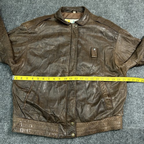 Vintage Luis Alvear Atrean Leather Bomber Jacket Brown - Size L - Made in Korea - Picture 14 of 23