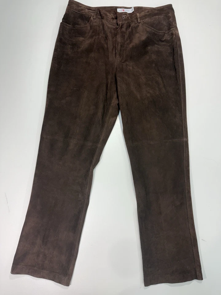 Pantalones de Colección Años 90/Y2K Marrón Chocolate Gamuza Cuero Bootcut 14P Pequeño 29.5" Entrepierna Foto 2 de 4