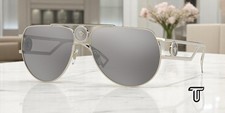 VERSACE VE2225 12526G Pale Gold Lt Grey Mirror Silver 80 60 mm Men's Sunglasses