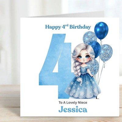 Personalisierte Karte 4. Geburtstag Elsa inspiriert Tochter, Eisprinzessin Karte Frozen