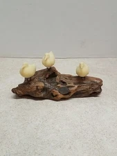 John Perry Flock of 3 Seagulls Perched Sculpture Hand Painted 7”long on Burlwood