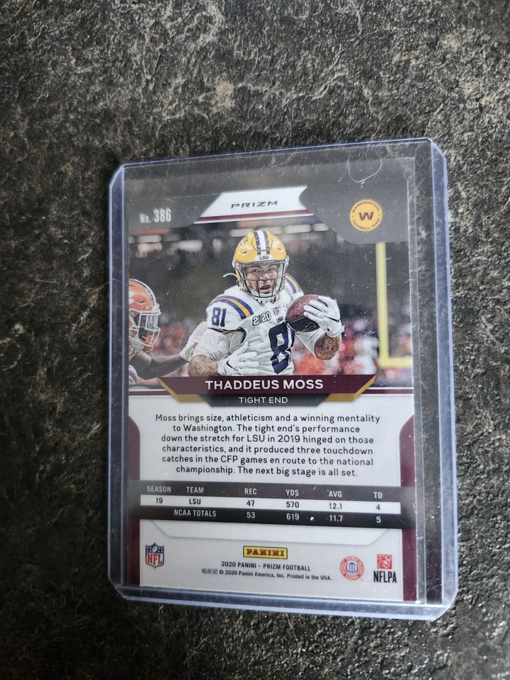 2020 Panini Prizm Red White Blue Rookie Thaddeus Moss RC Card# 386 - Image 2 of 2