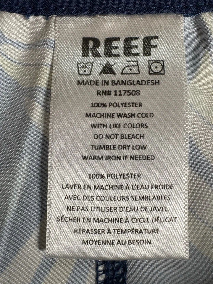 Reef Boardshorts Men 34 Alonso Tropical Leaf Pattern Blue Surf Swim - Image 3 of 4