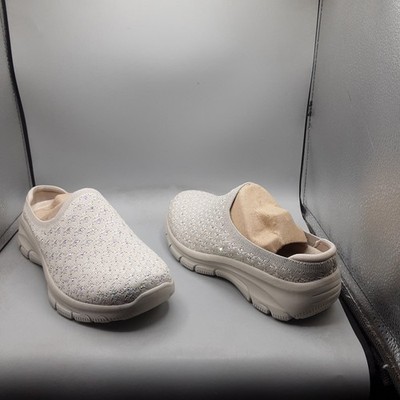 Skechers Easy Going Glitz Strut Mules Women's 7.5M Beige Natural Knit A250