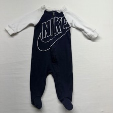 Nike Baby Footed Sleeper 6M Navy White Logo Zip Cotton One Piece Pajamas