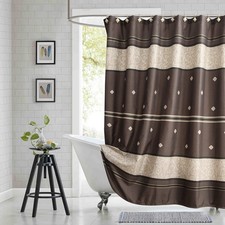 72x72 Brown Tan Striped Fabric Shower Curtain, Modern Decorative, Bathroom