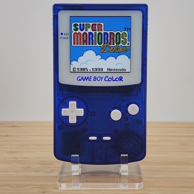 Gameboy Color, OLED Touch Screen, Clear Blue Shell Game Boy GBC, Power LED Swap