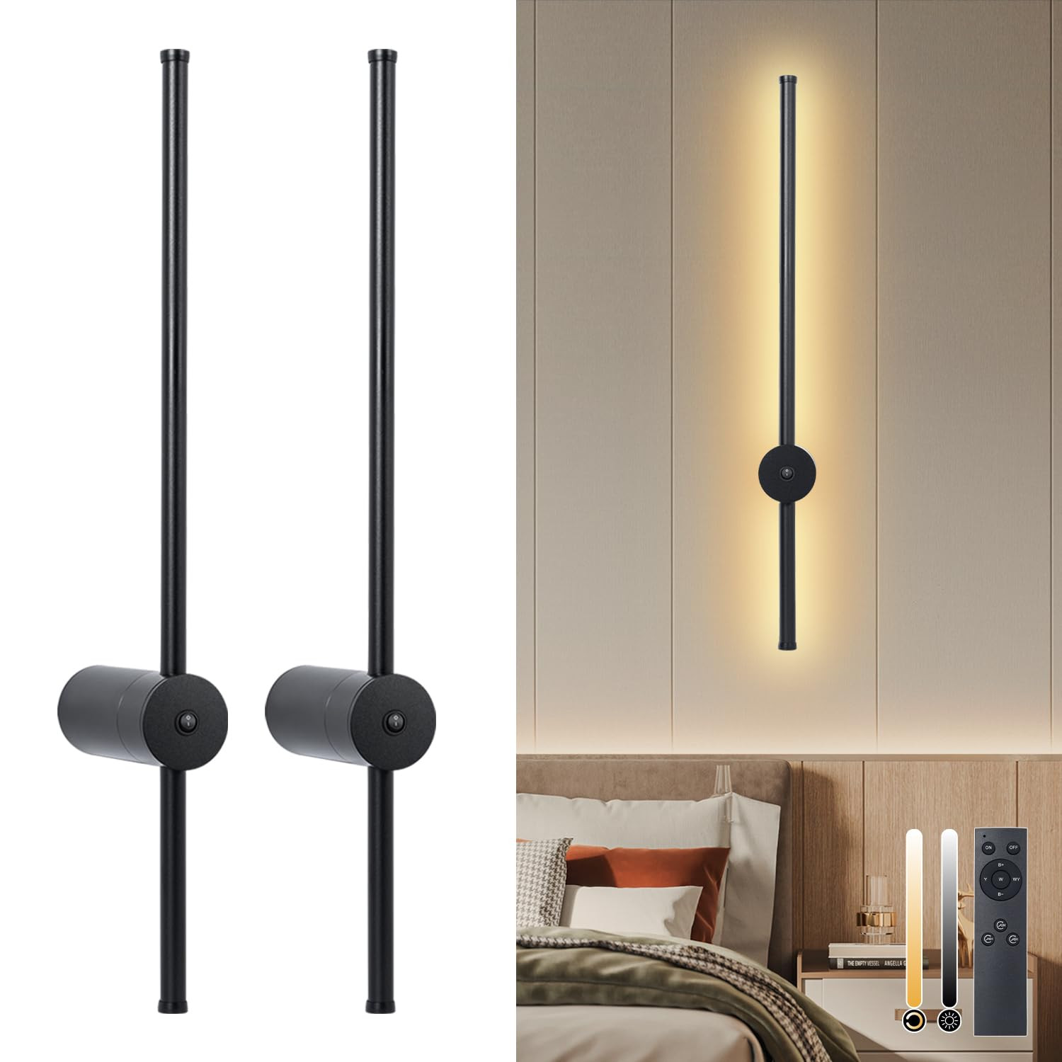 Battery Operated Wall Sconces Set of 2, Rechargeable Wireless LED Wall Lights...