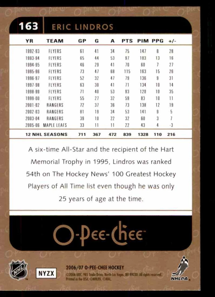 2006-07 O-PEE-CHEE ERIC LINDROS DALLAS STARS #163 - Image 2 of 2