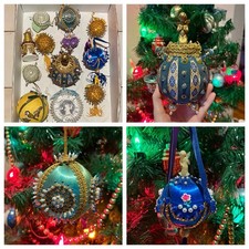 12 Push Pin Satin Beaded MCM Christmas Ornaments Center Piece Jewels