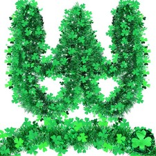 33 Ft by 4.3" St. Patrick's Day Tinsel Garland Decoration with Shamrocks Green C