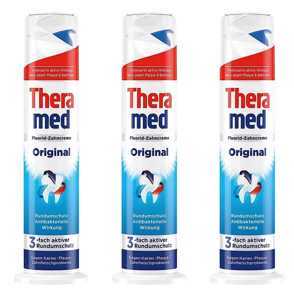 ✅ Theramed Original Fluorid-Zahncreme Spender 3-fach Rundumschutz 3x 100ml ✅