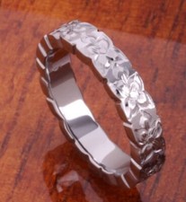 4mm Sterling Black Silver Plated Plumeria Cut Out Edge Ring