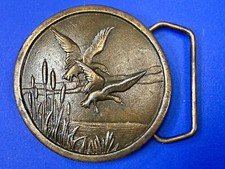 Flying Geese Ducks Over Pond Bird Hunting Hunters 1976 Indiana Metal Belt Buckle