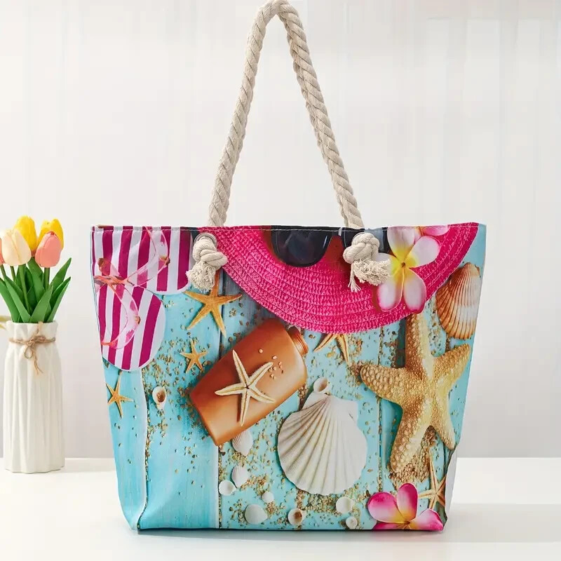 Tote Canvas bag with zipper Extra-Large Seaside Double-Handle