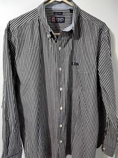 Chaps Men's Regular Large stripped button up Dress Shirt Gray/White Cotton blend