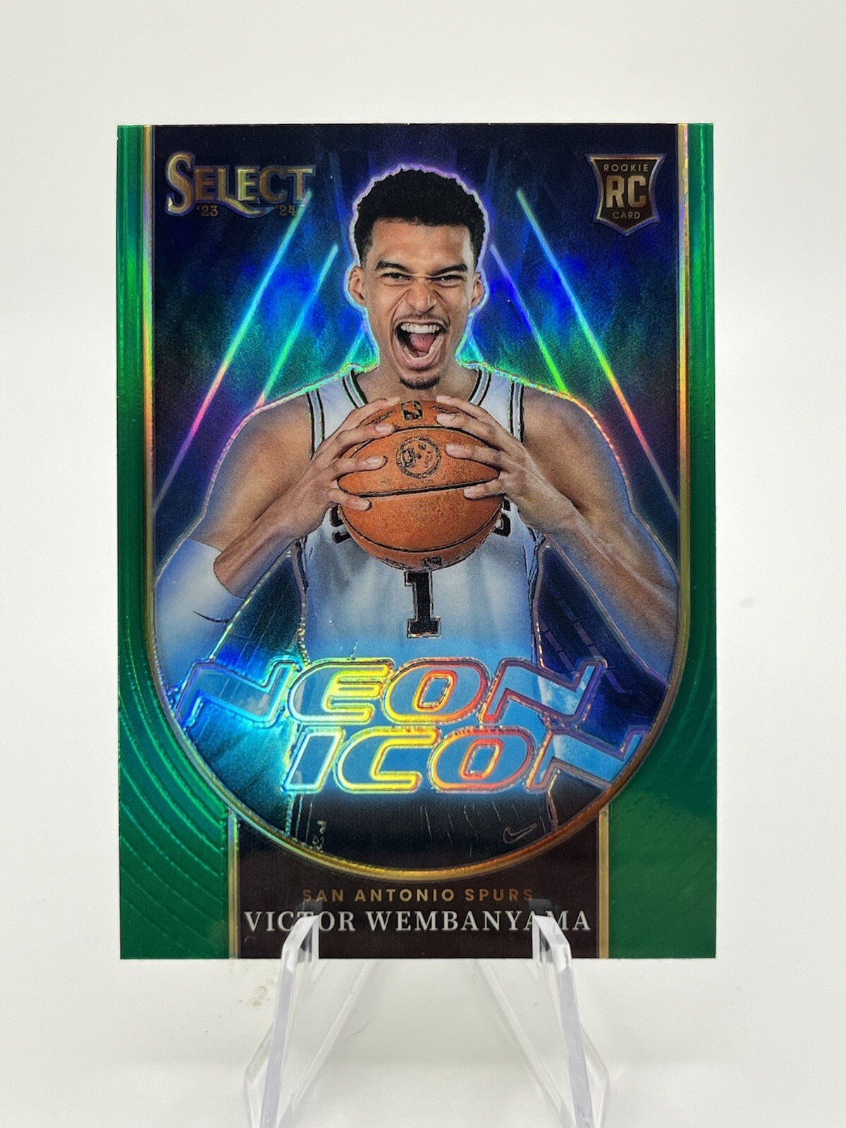 2023-24 Panini Select Green Neon Icon Rookie Victor Wembanyama Spurs SP Card #13
