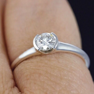 Semi Bezel Set Ring 14K Weißgold Finish 1,50ct Round Simulate DiamondSolitär