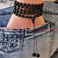 6mm Natural Lava Rock Necklace 108 Buddha Beads Bracelet Metal