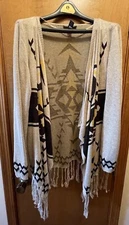 I.N.C. Women's SOUTHWEST OPEN FRONT PONCHO CAPE with FRINGE Shawl Wrap XL Aztec