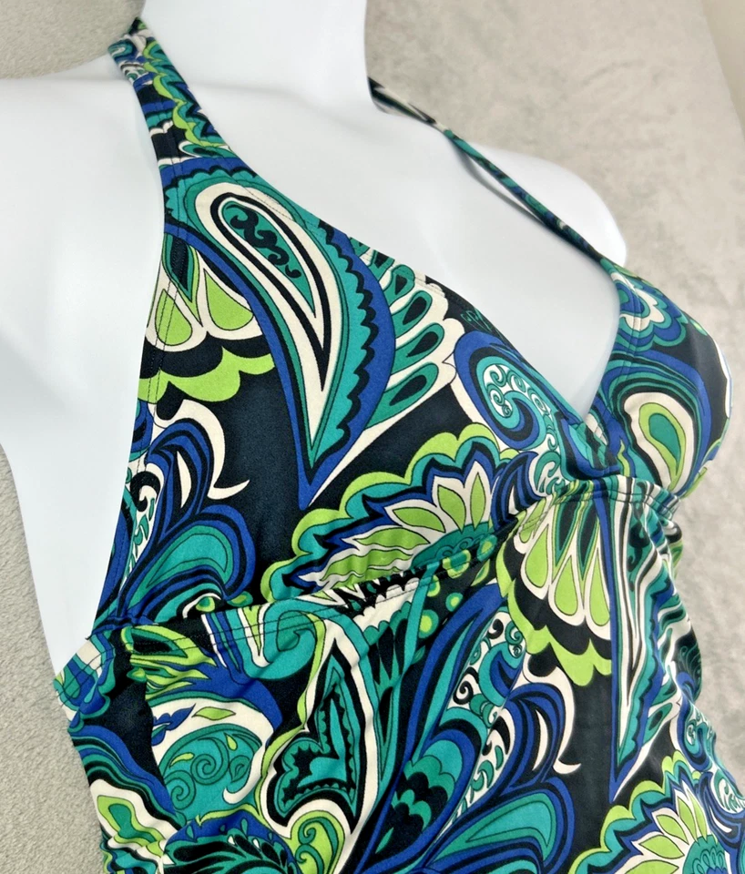 速比涛泳装上衣女士 10 码坦基尼蓝色绿色佩斯利娃娃吊带 — 第 4/4 张图片