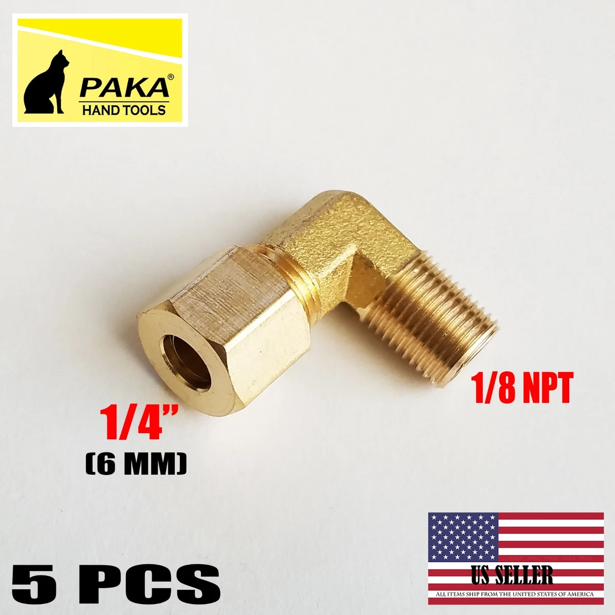 Lot De 5 Coudes Compression Laiton 90° Parker - 1/4 NPT Mâle X 1/4 Tube - Neufs Sous Blister