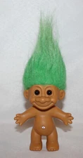 Russ Berrie 4" Treasure Troll Doll Green Hair Wishstone Rhinestone Belly Button