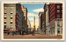 Postcard Market Street Showing Soldiers & Sailors' Monument Indianapolis Indiana