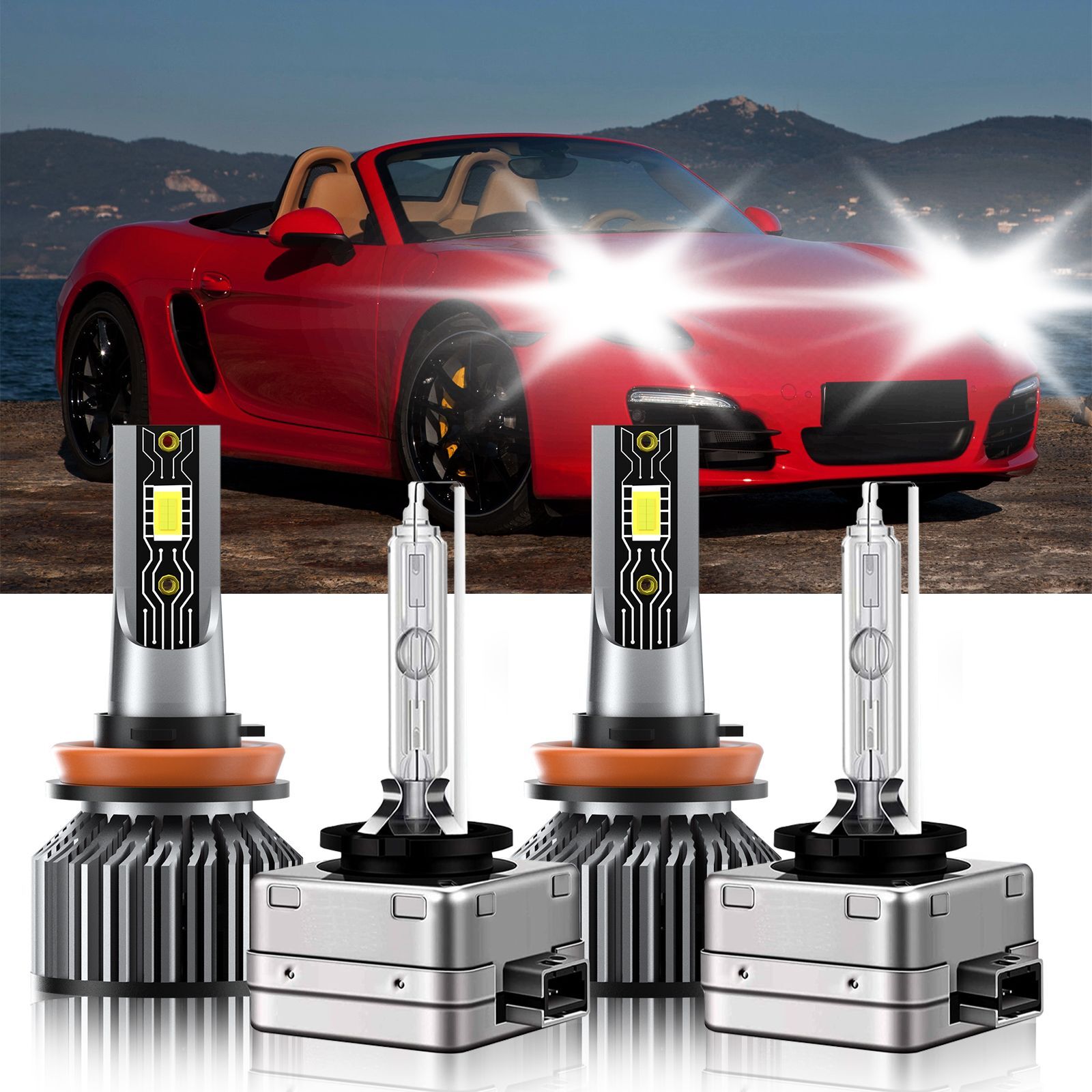 H11 D1S LED HID Headlight Bulbs High Low Beam For Porsche Boxster 2005-2008