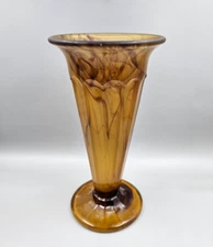 Vintage 1930's  George Davidson Art Deco Amber Brown Cloud Glass 7.25" Vase #51