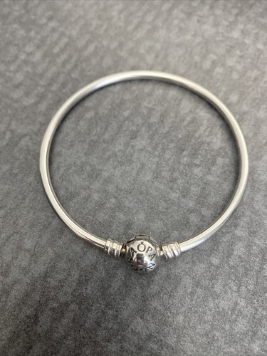 PANDORA Silver .925 Moments Bangle Embossed Ball Clasp Bracelet # 590713