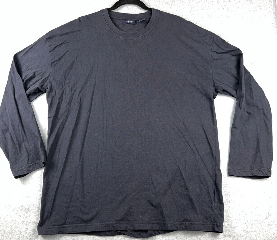 Camisa de pijama suéter de punto 100 % algodón negra manga larga XL de Izod para hombre Foto 2 de 4