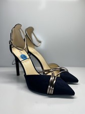 Nine West Pumps 10M Shoes Blue/ Silver Ankle Strap Suede Heels Women (L2)
