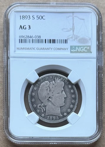 1893 S 50C NGC AG 3 1893-S BARBER HALF DOLLAR SILVER 50c