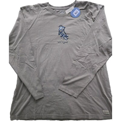 Life Is Good Mens T Shirt Long Sleeve Graphic Bike Bicycle Sand Brown XXL NWT