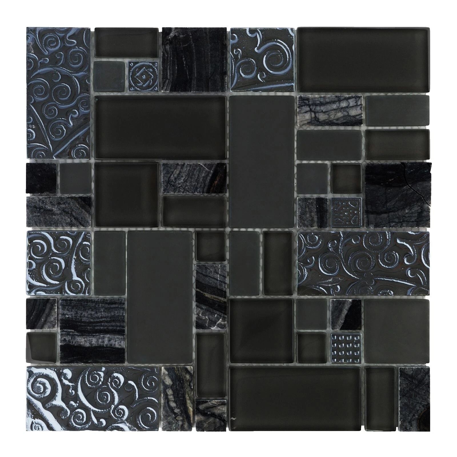 Hojas de Azulejo De Mosaico cuadrado negro Azulejos