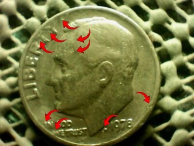 EXTREMELY RARE 1978 ROOSEVELT DIME, NO MINT MARK Multiple Errors