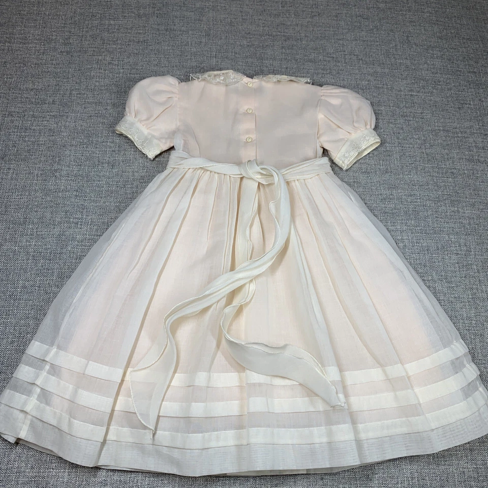 Vestido de fiesta vintage de los 90 para niñas talla 4 crema y coral gasa encaje en capas Foto 4 de 4