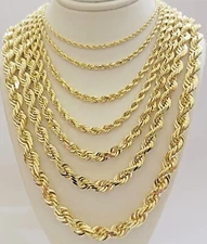 Real Solid 10k Gold Rope Chain Necklace 4mm-10mm Diamond Cut 18"-30" For Pendant