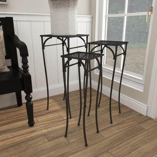 Litton Lane Plant Stand 3-Tier 28" 26" And 24" Black Iron Metal Cut Out (3-Pack)