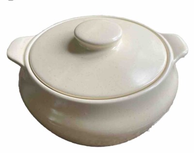 Ceramic Soup Stew Vegetable Tureen Server With Lid Cream Color 8 x 4