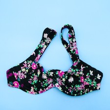 Victorias Secret 32B Black Floral Underwired Push Up Wide Strap Swim Bikini Top